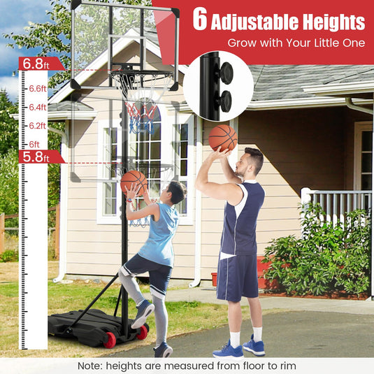 Goplus Portable Basketball Hoop Outdoor, 5.9FT-6.9FT Height Adjustable Basketball Goal System w/Fillable Base