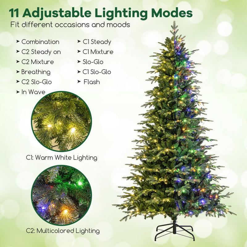 Load image into Gallery viewer, Goplus 9ft Pre-Lit Artificial Christmas Tree with 1770 PVC &amp; PE Tips, 560 Multicolored &amp; Warm White LED Lights
