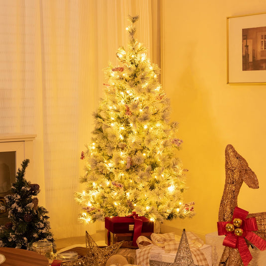 Goplus 4.5ft Pre-Lit Artificial Christmas Tree, Snow-Flocked Hinged Xmas Tree with 251 Pine Needles
