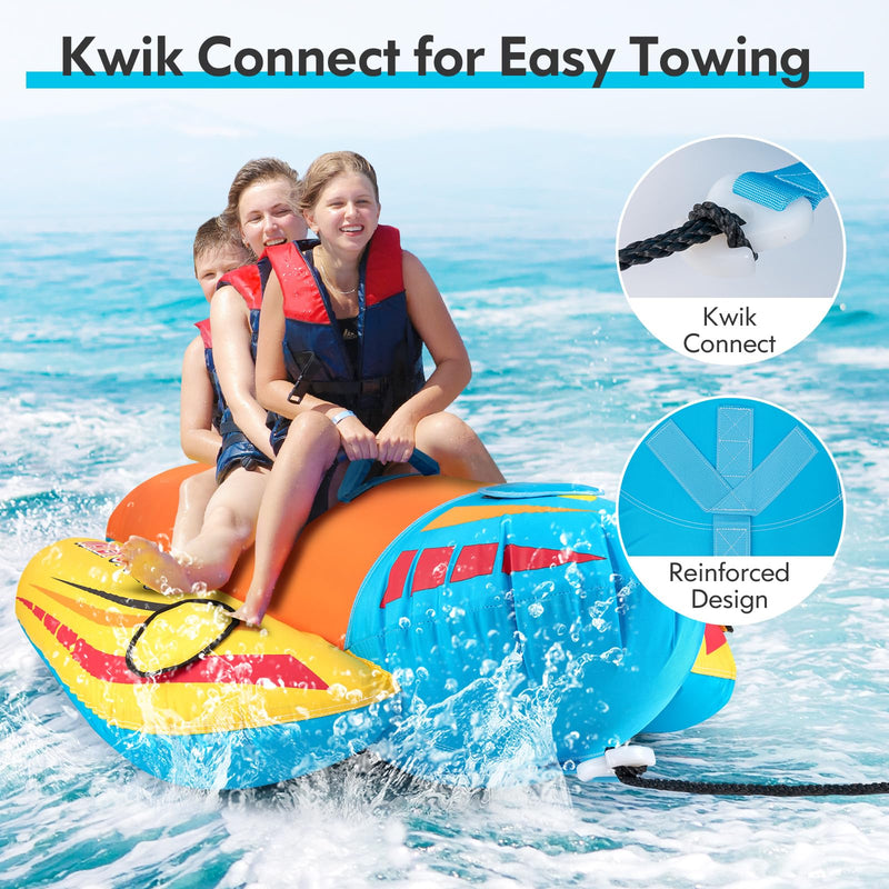 Load image into Gallery viewer, Goplus Inflatable Towable Tubes for Boating, Water Sports Banana Boat with 3 EVA-padded Seats for Towing Rider
