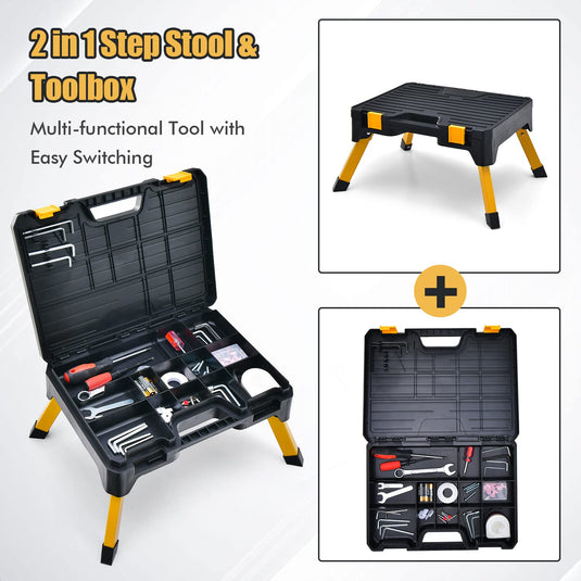 Goplus One Step Stool Tool Box, Folding Step Ladder with Wide Pedal