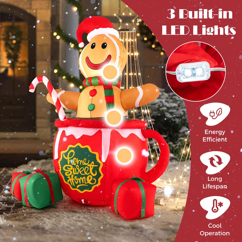 Load image into Gallery viewer, Goplus 7 Ft Christmas Inflatable, Blow up Pre-Lit Gingerbread Man in Mug with Gift Boxes &amp; Candy Cane
