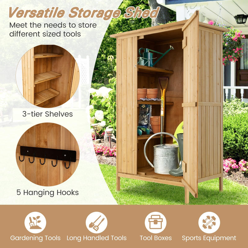 Load image into Gallery viewer, Goplus Outdoor Storage Cabinet, 5 × 3 FT Wooden Garden Shed with Asphalt Roof, 3 Shelves
