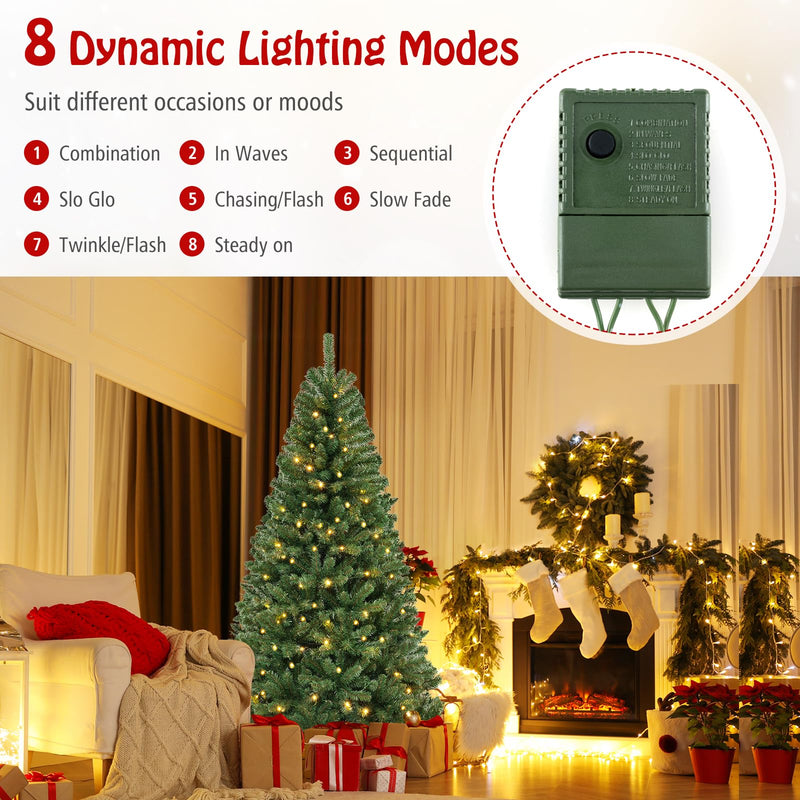 Load image into Gallery viewer, Goplus 7ft Pre-Lit Christmas Tree, Artificial Hinged Xmas Tree with 250 Warm White LED Lights
