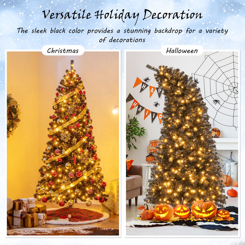 Load image into Gallery viewer, Goplus 7 FT Artificial Halloween Tree, Pre-Lit Black Christmas Tree with Bendable Top Section
