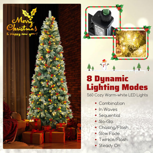 Goplus 9ft Pre-Lit Artificial Christmas Tree, Hinged Xmas Tree with 1416 PVC & Pine Needles