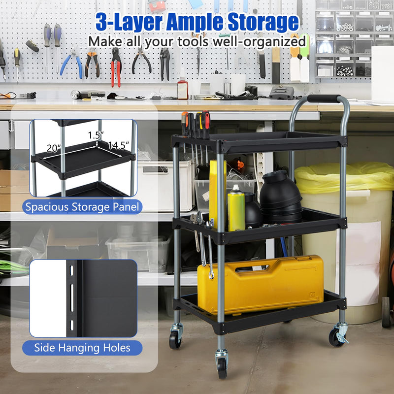 Load image into Gallery viewer, Goplus 3-Tier Rolling Tool Cart, Mobile Service Cart with Universal Lockable Wheels, Sponged Handle
