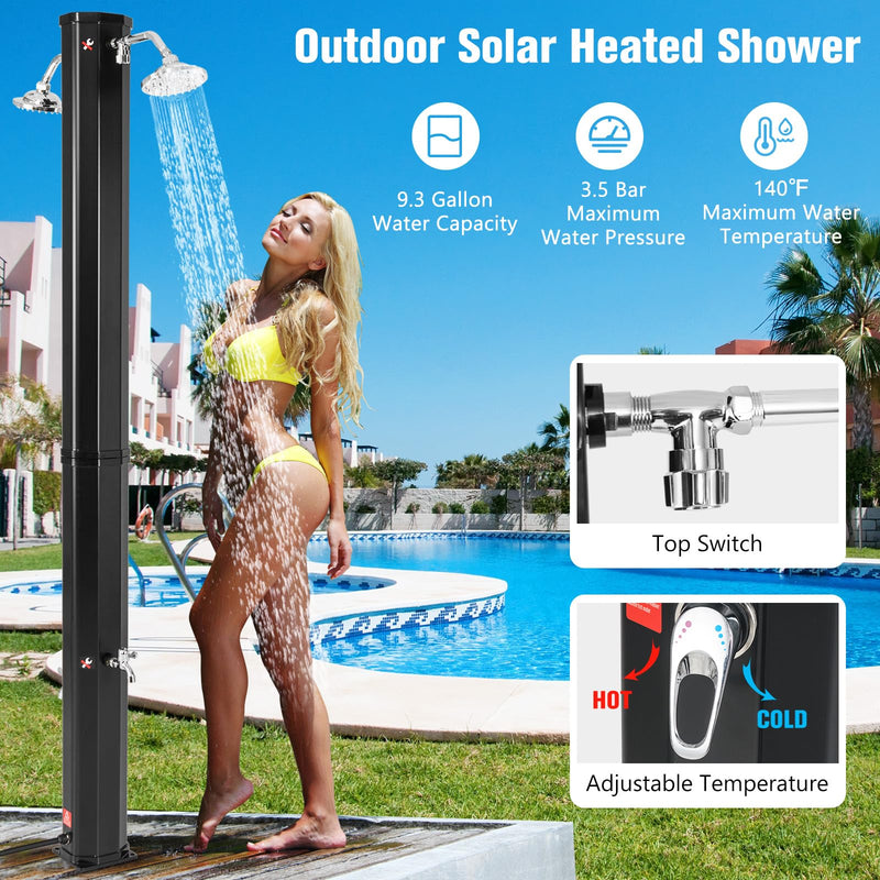 Load image into Gallery viewer, Goplus 7.2 FT Solar Heated Shower, Outdoor Shower with Dual Swivel Shower Heads &amp; 2 Foot Showers
