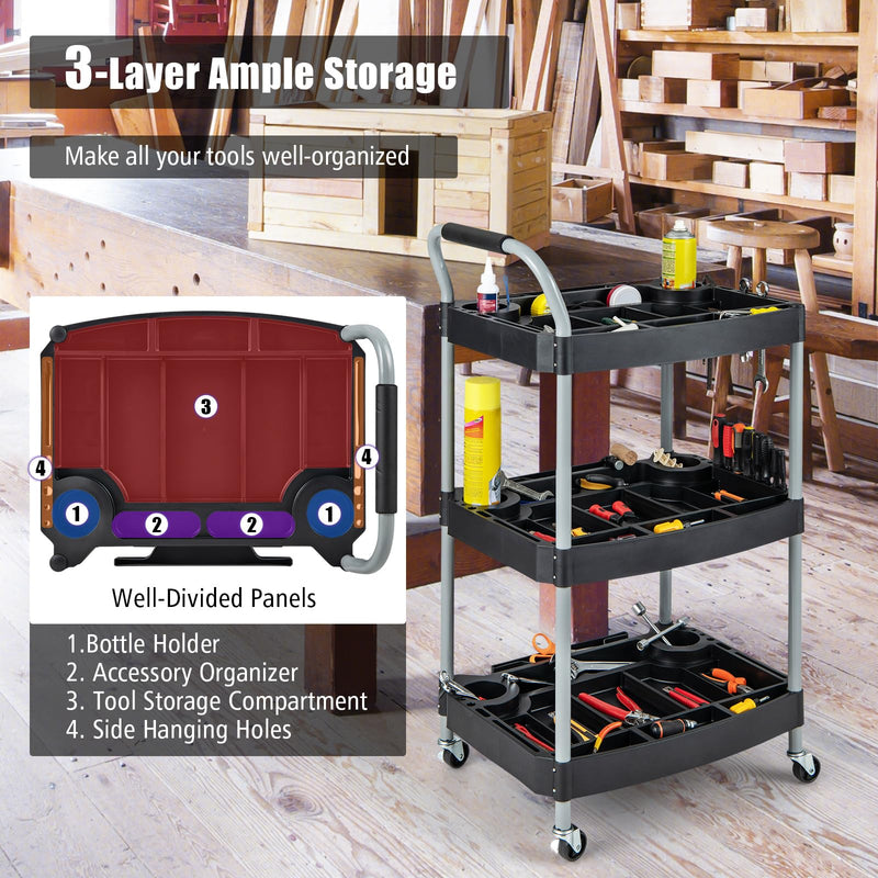 Load image into Gallery viewer, Goplus 3-Tier Rolling Tool Cart, Mobile Service Cart with Storage Compartment
