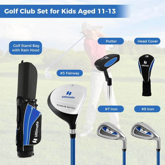 Goplus Junior Complete Golf Clubs Set for Kids, Right Hand Golf Clubs w/Stand Bag, Aged 11-13