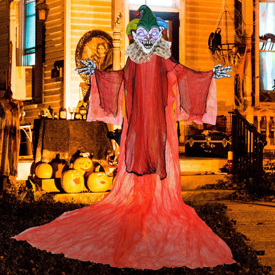 Goplus Hanging Halloween Decoration, 13.1 Ft Hanging Clown with Colorful Eyes & Adjustable Arms