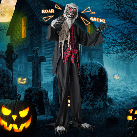 Goplus 8.2 Ft Halloween Animatronics, Sound-Activated Werewolf with Light-up Eyes & Scary Sounds