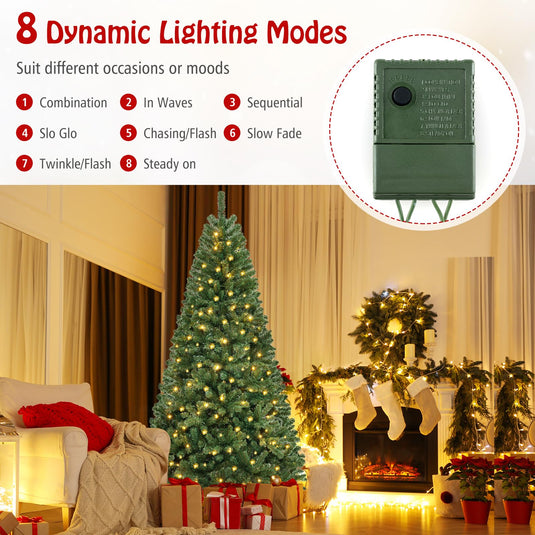 Goplus 8ft Pre-Lit Christmas Tree, Artificial Hinged Xmas Tree with 400 Warm White LED Lights