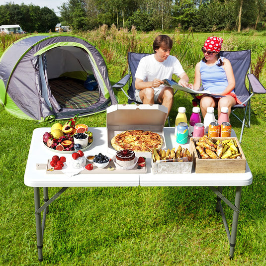 Goplus Portable 4 Foot Plastic Folding Table, 400 LBS Indoor Outdoor Heavy Duty Adjustable Folding Tables with HDPE Tabletop