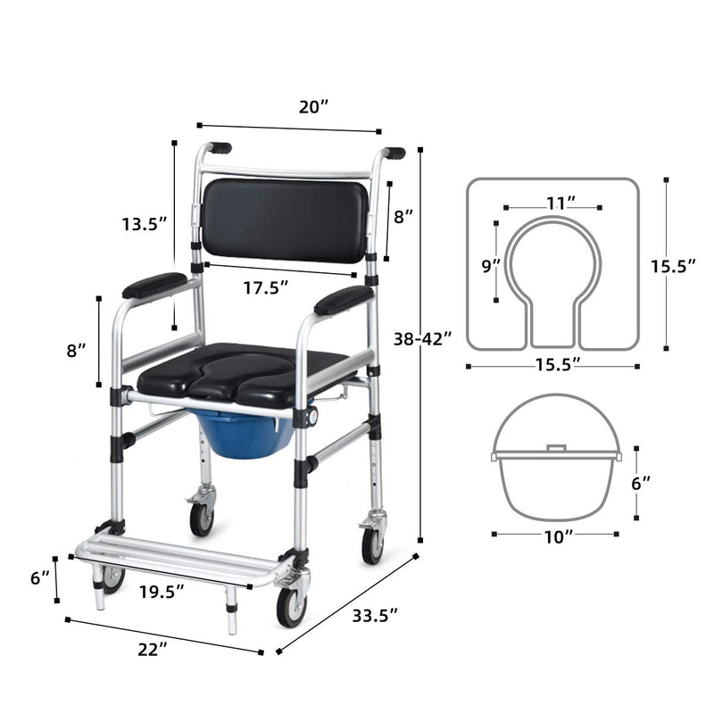 Load image into Gallery viewer, Goplus 4 in 1 Shower Commode Wheelchair, 330lbs Bedside Commode Chair for Toilet with Arms
