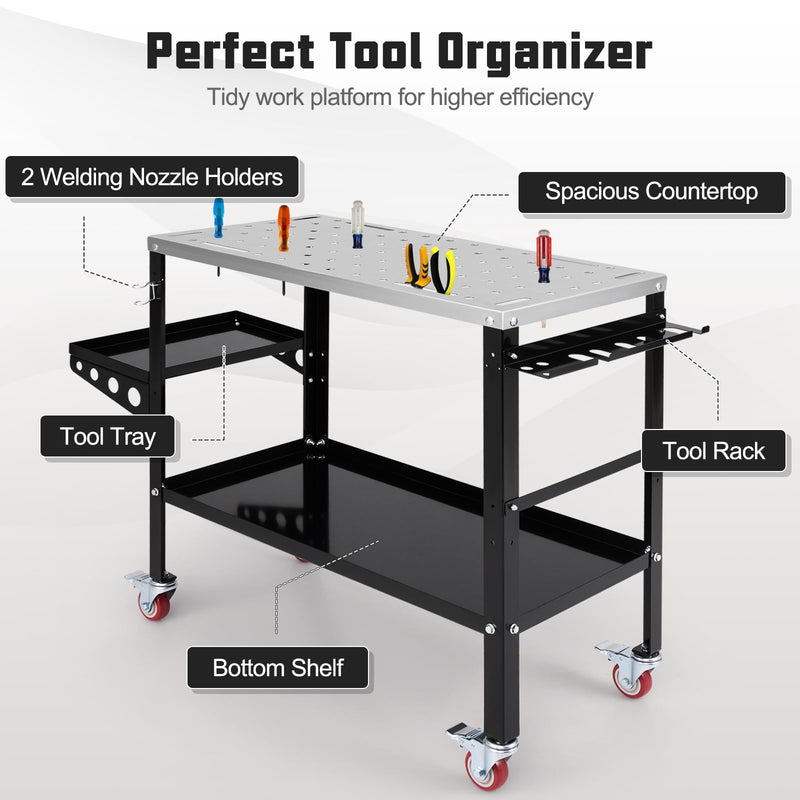 Load image into Gallery viewer, Goplus 36” x 18” Rolling Welding Table, 1200 lbs Welding Workbench on Wheels w/Tool Rack &amp; Tray
