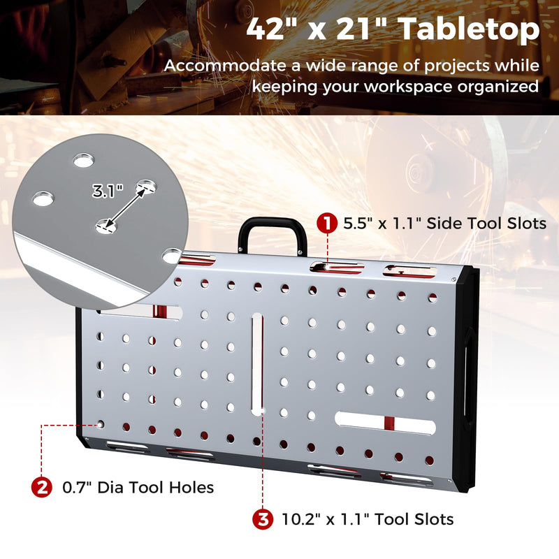 Load image into Gallery viewer, Goplus Welding Table 42&quot; x 21&quot;, Folding Height Adjustable Weld Workbench with 1000 LBS Capacity, 2 Bar Clamps, 8 Tool Slots
