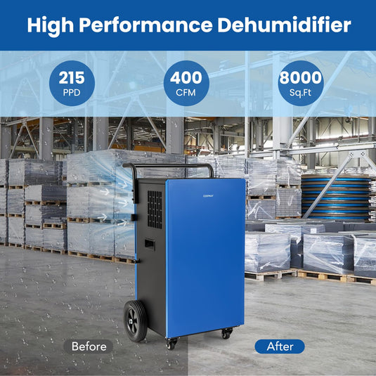 215 Pints Commercial Dehumidifier w/Drain Hose, Industrial Heavy Duty Dehumidifier w/ 24H Timer