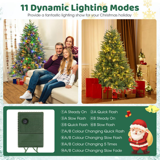 Goplus Pre-Lit Artificial Christmas Tree, Hinged Xmas Tree with Warm-White & Multi-Color LED Lights