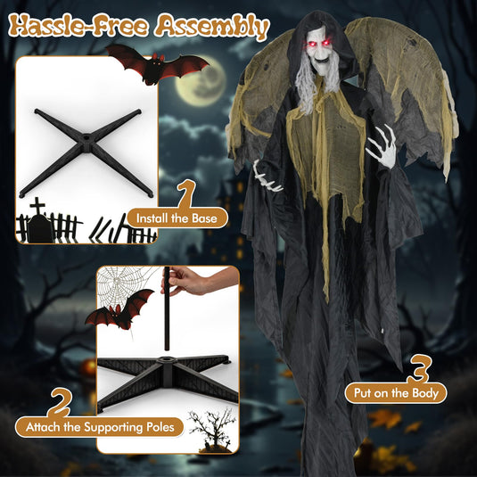 Goplus 8.2 FT Halloween Standing Witch, Poseable Halloween Animatronic Prop with Light up Eyes