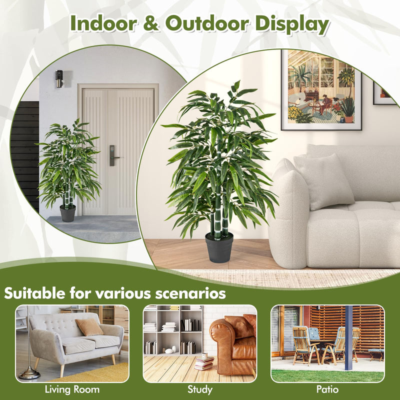 Load image into Gallery viewer, Goplus Artificial Bamboo Tree, 50&quot; Tall Set of 2 Fake Bamboo Plant with 3 PE Bamboo Trunk &amp; Flush Leaves
