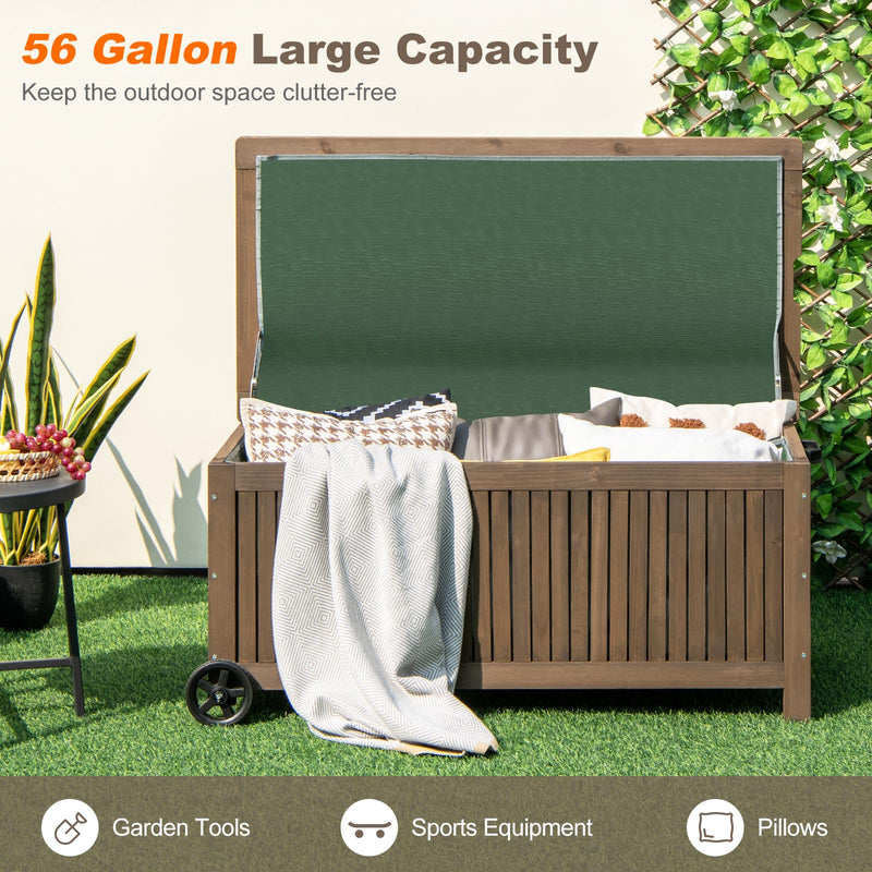 Load image into Gallery viewer, Goplus 56 Gallon Wooden Storage Box, Fir Wood Patio Storage Bench with Removable Waterproof PE Liner
