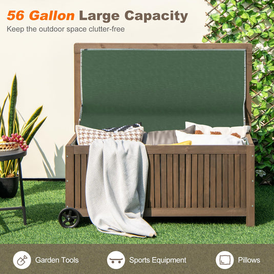 Goplus 56 Gallon Wooden Storage Box, Fir Wood Patio Storage Bench with Removable Waterproof PE Liner