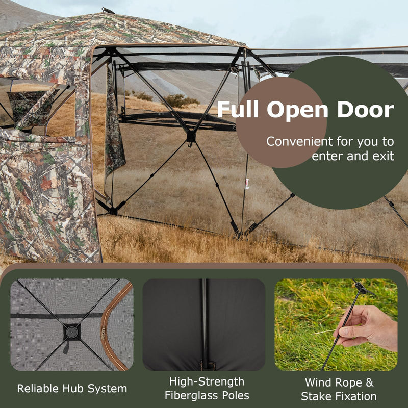 Load image into Gallery viewer, Goplus 360 Degree See-Through Hunting Blind w/Full-Open Door, Carrying Bag, 2-3 Person Ground Blind for Deer Turkey Hunting
