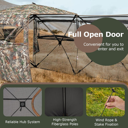 Goplus 360 Degree See-Through Hunting Blind w/Full-Open Door, Carrying Bag, 2-3 Person Ground Blind for Deer Turkey Hunting