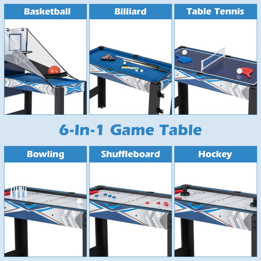 Goplus 6-in-1 Multi Game Table, Combo Game Table w/Basketball, Billiards, Ping Pong, Hockey, Shuffleboard, Bowling