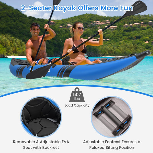 Goplus Inflatable Kayak, 2-Person Kayak Set for Adults with 507 lbs Weight Capacity, Blue