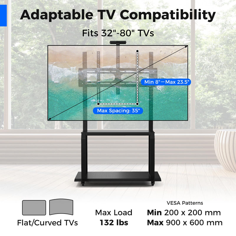 Load image into Gallery viewer, Goplus Mobile TV Stand, Rolling TV Cart with Camera Shelf &amp; AV Shelves
