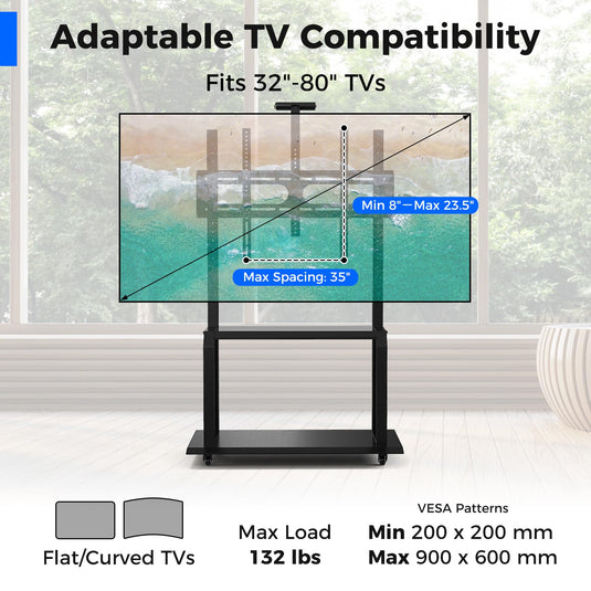 Goplus Mobile TV Stand, Rolling TV Cart with Camera Shelf & AV Shelves