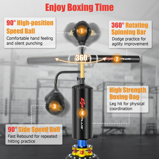 Goplus Boxing Speed Trainer, Freestanding Punching Bag 360¡ã Spinning Bar with 2 Reflex Speed Balls