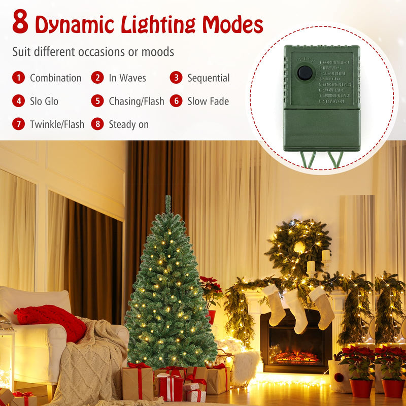 Load image into Gallery viewer, Goplus 6ft Pre-Lit Christmas Tree, Artificial Hinged Xmas Tree with 200 Warm White LED Lights
