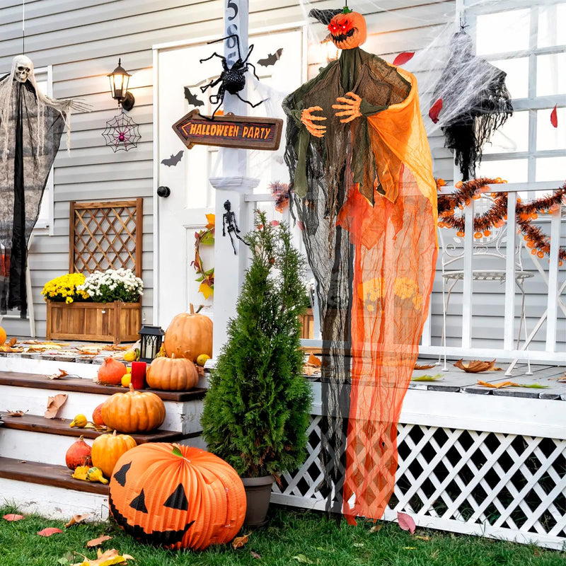 Load image into Gallery viewer, Goplus 6 Ft Hanging Halloween Decoration, Ghost Pumpkin Man with Red LED Eyes &amp; Posable Arms
