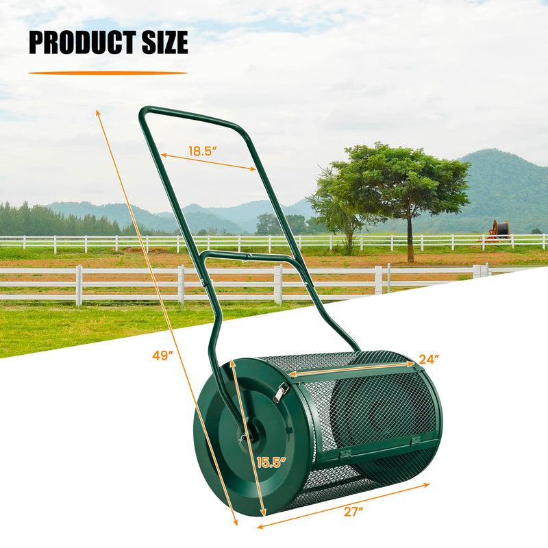 Load image into Gallery viewer, Goplus 27&quot; Compost Spreader, Peat Moss Spreader, Heavy Duty Metal Mesh Lawn Roller
