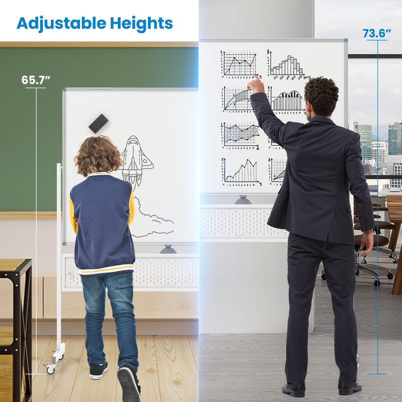 Load image into Gallery viewer, Goplus Rolling Whiteboard, 48” x 36” Height Adjustable Dry Erase Board with Pegboard, Hooks &amp; Trays, Magnets
