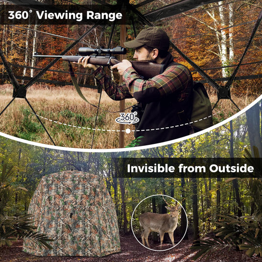 Goplus Camouflage Hunting Blind, One-Way See-Through Hunting Tent w/360° Viewing Range