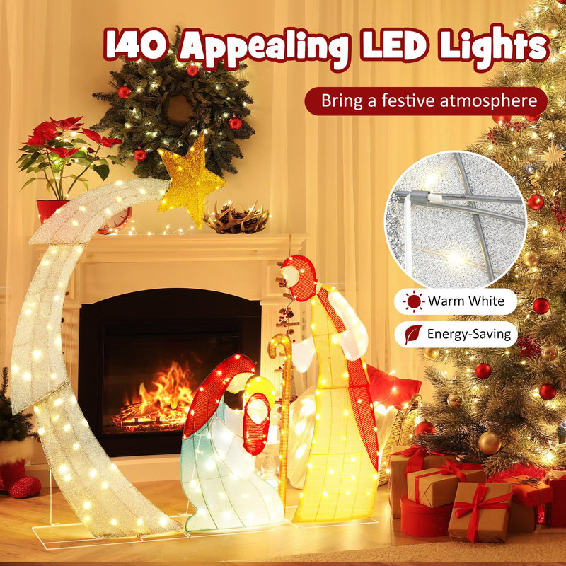 Load image into Gallery viewer, Goplus 5 FT Christmas Nativity Set, Pre-Lit Nativity Scene w/ 140 Warm White LED Lights
