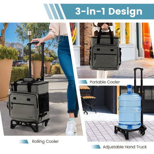 Goplus 50-Can Collapsible Rolling Cooler, 3-in-1 Portable Insulated Soft Cooler Bag w/Movable Wheels