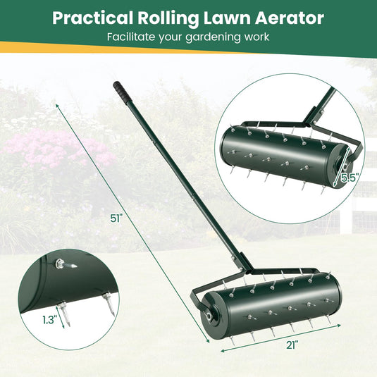 Goplus Rolling Lawn Aerator, Filled with Sand or Stone