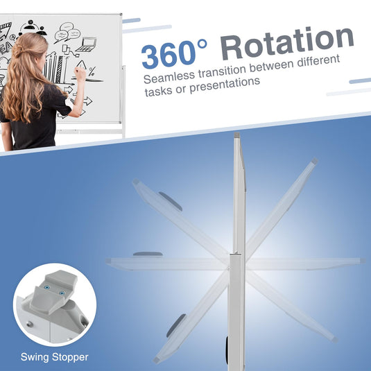 Goplus Rolling Whiteboard on Wheels, 70" x 35" Double-Sided Magnetic Whiteboard with Stand and Aluminum Alloy Frame