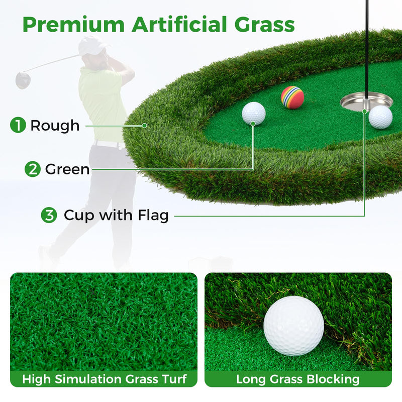 Load image into Gallery viewer, Goplus Floating Golf Green for Pool, Chipping Green Mat w/Hitting Mat, Golf Balls, Flag &amp; Tee, Oval, 37.5&quot; x 25.5&quot;
