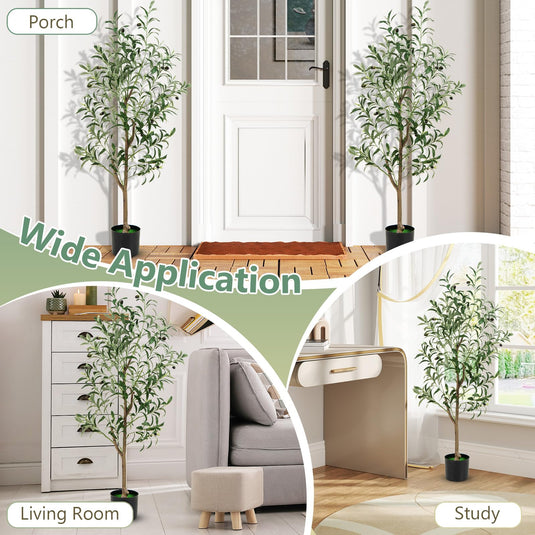 Goplus 4.5ft Artificial Olive Tree, Tall Fake Potted Olive Silk Tree with Realistic Fruits, 2 Pack