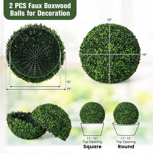 Goplus 2 PCS 19.5 Inch Artificial Plant Topiary Ball, Round Holly Faux Boxwood Balls