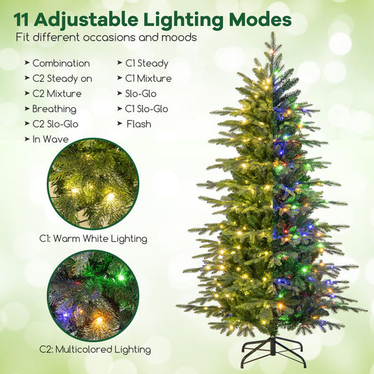 Goplus 6ft Pre-Lit Artificial Christmas Tree with 714 PVC & PE Tips, 260 Multicolored & Warm White LED Lights, 11 Modes