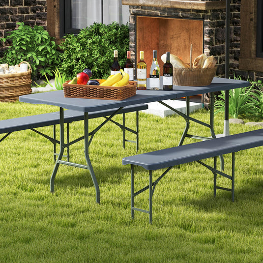 Goplus 6ft Plastic Folding Table, 350 LBS Outdoor Heavy Duty Folding Tables with HDPE Tabletop