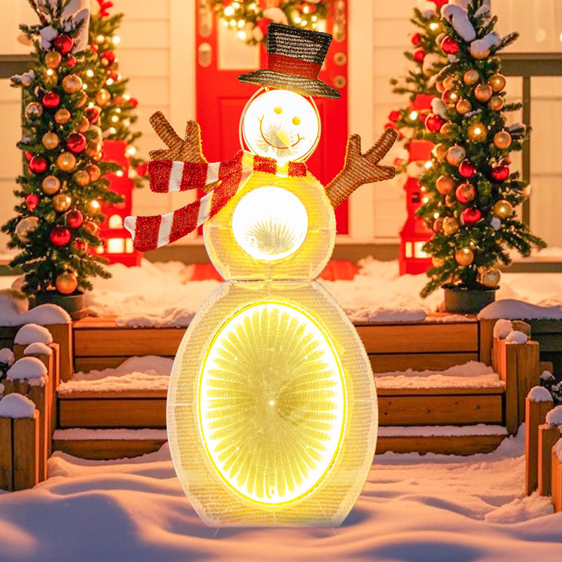 Load image into Gallery viewer, Goplus 2.6 FT Lighted Christmas Decoration, Pre-Lit 2D Snowman with 3 Infinity Mirror Lights
