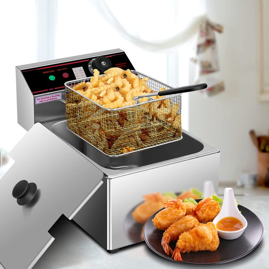 Goplus 1700W Commercial Deep Fryer, 6.4QT Stainless Steel Electric Deep Fryer with Removable Basket